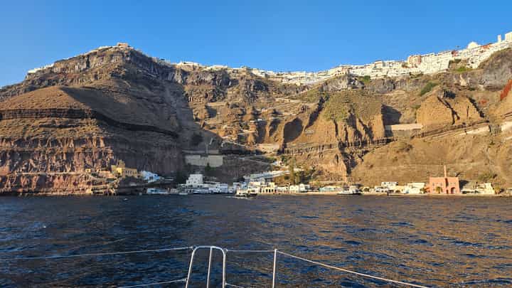View of Thira and the old port from the caldera.