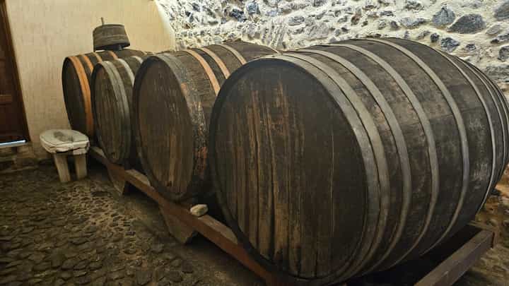 The massive (and old) barrels for vinsanto (sweet white wine of Santorini) at Gavalas.