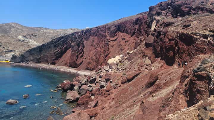 The path down to and view of Red Beach (on the left).