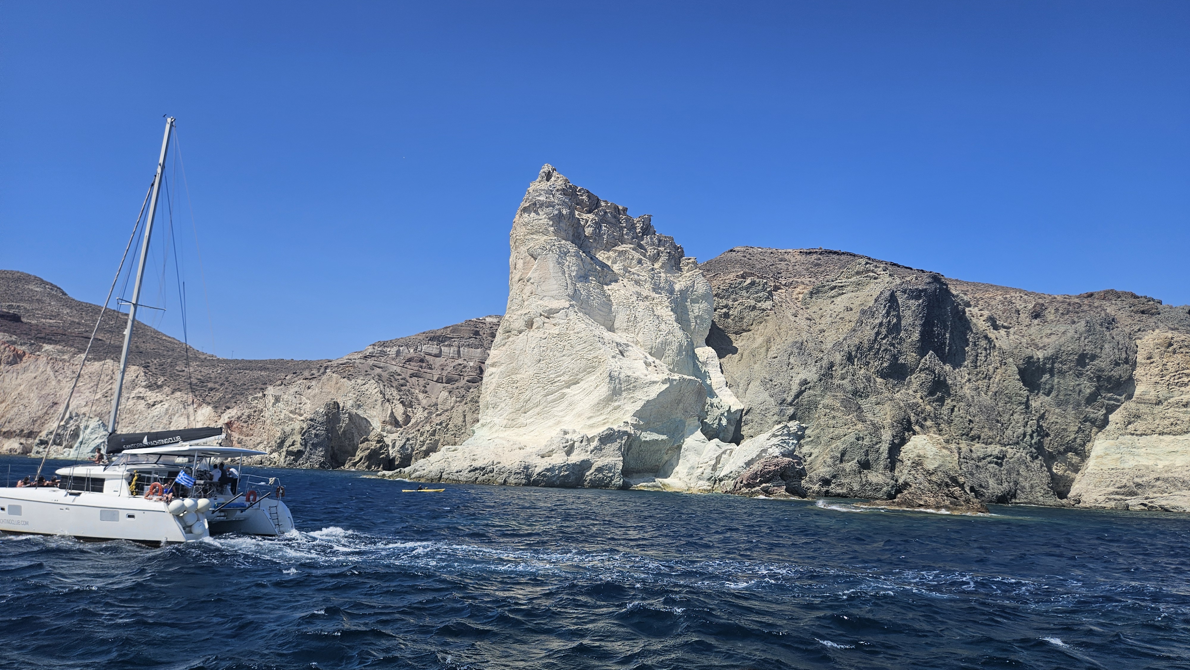 The limestone cliffs on the southern side of Santorini.