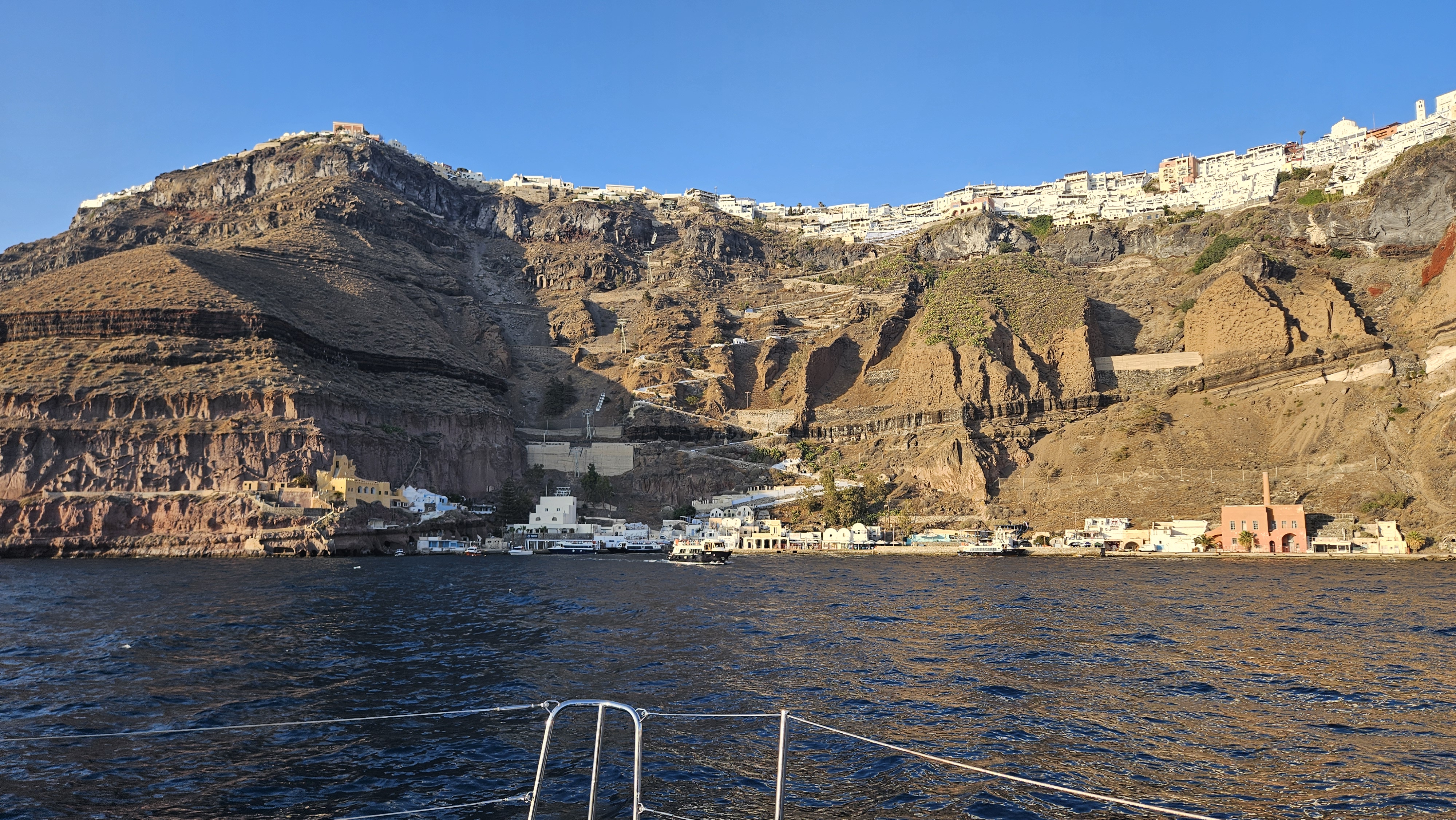 View of Thira and the old port from the caldera.