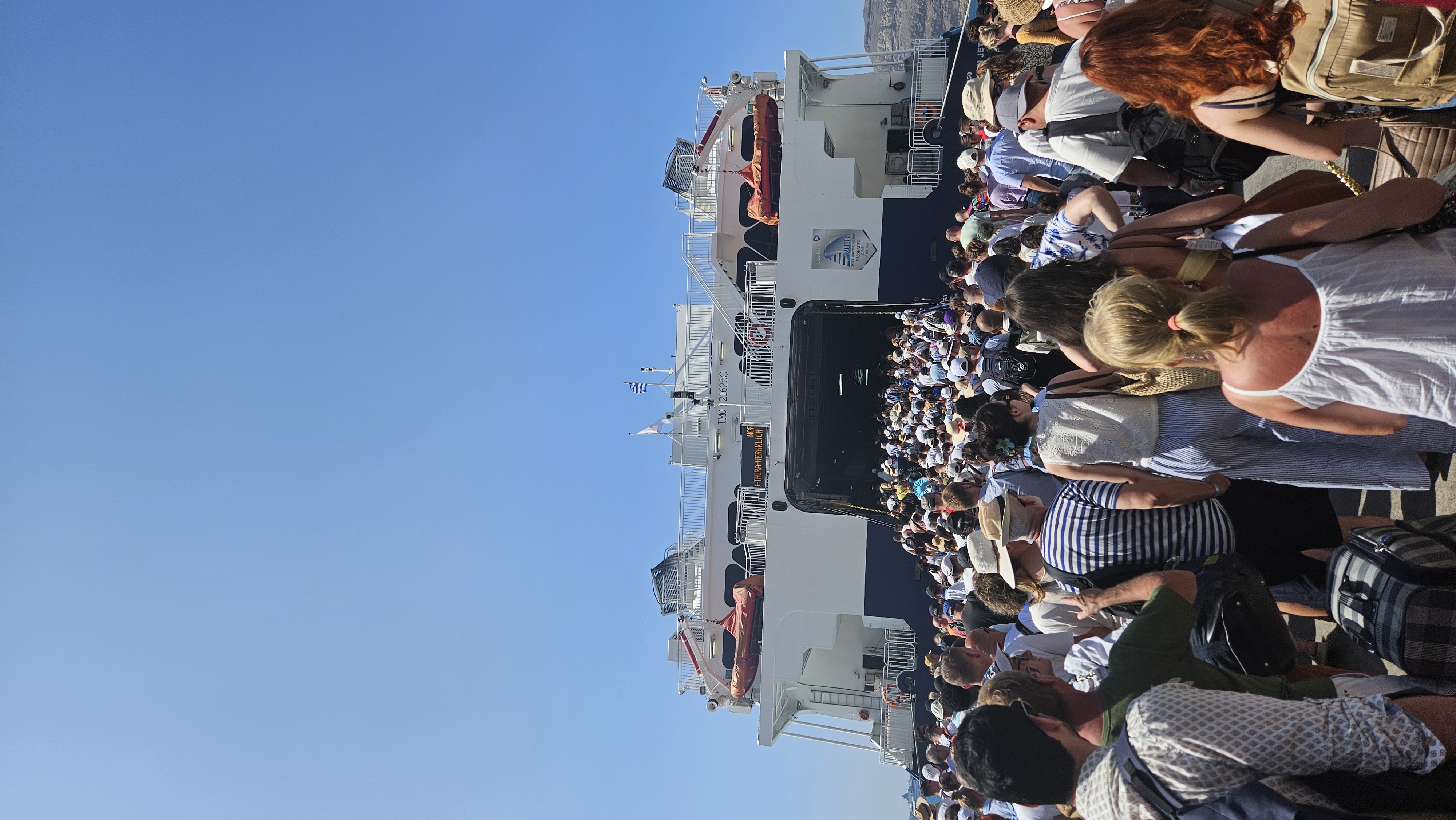 Getting onto the ferry in Santorini!