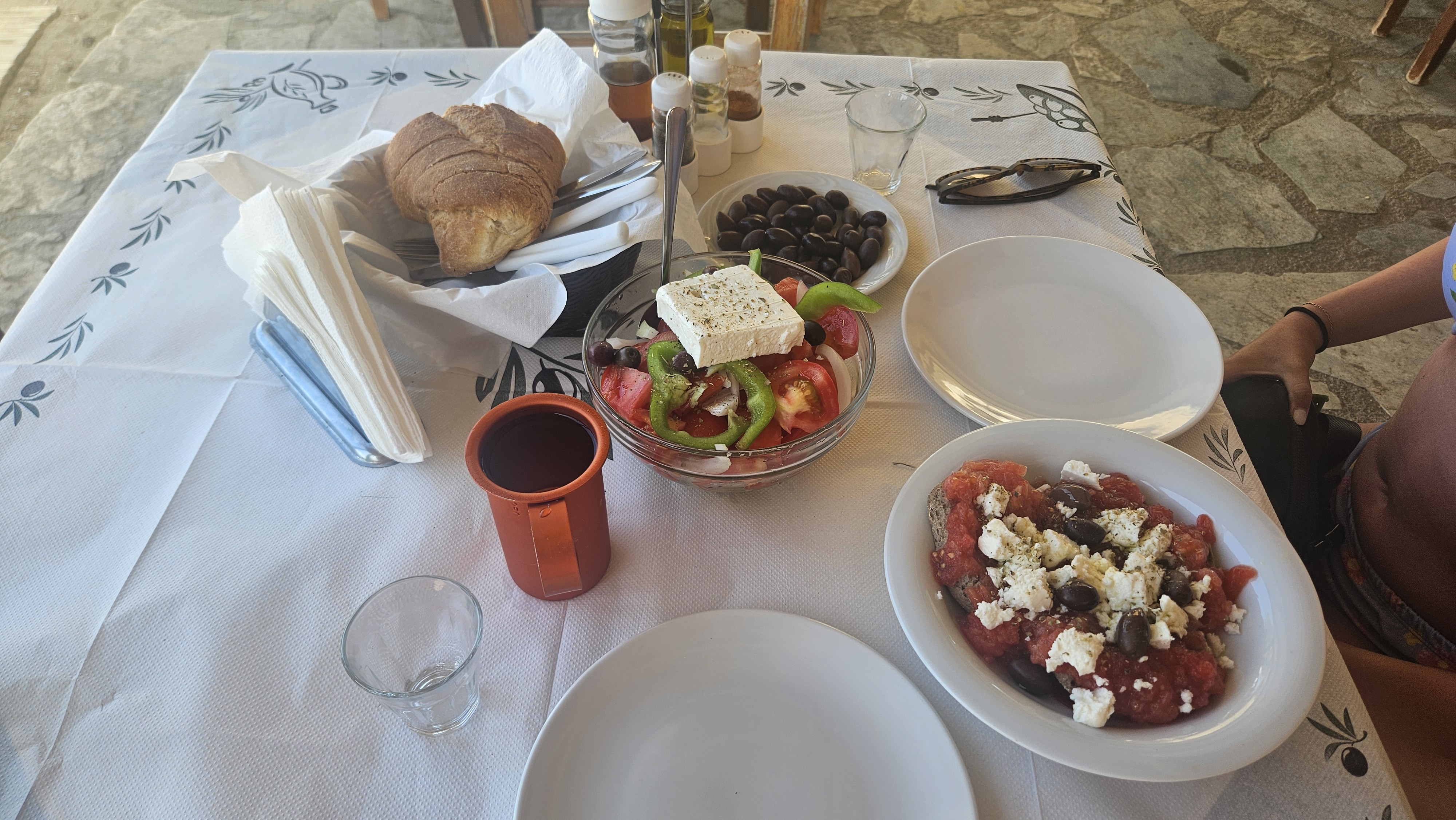 Lunch after, at a restaurant at the beach. Every meal in Greece was so much food; we kept over-ordering because of how cheap things were.